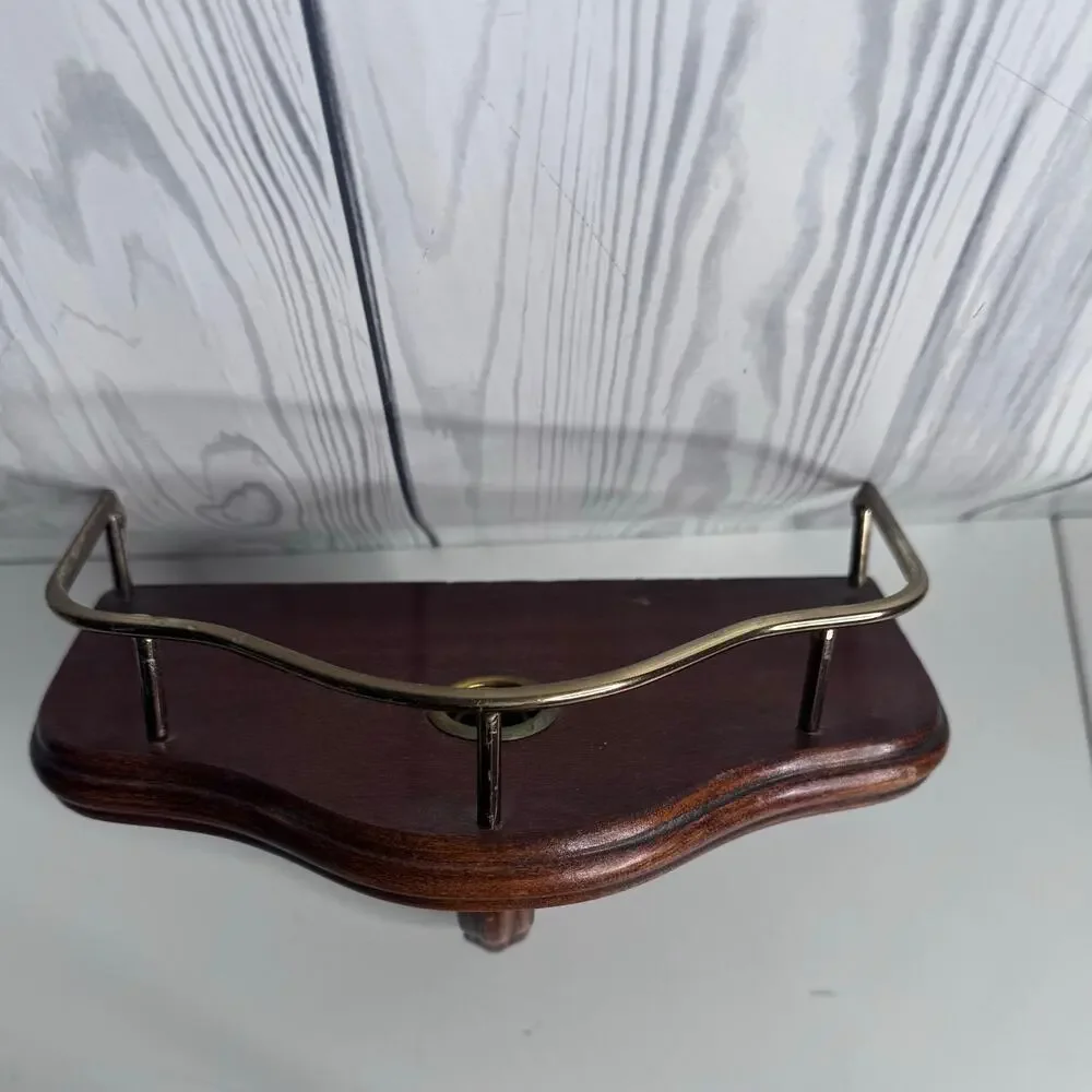 Vintage Wood Wall Mounted Candle Sconce Shelf Brass Gallery Rail 1980s Set 2